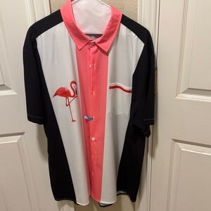 Tropical Flamingo Men's Button Down Shirt - Pink, Black, White